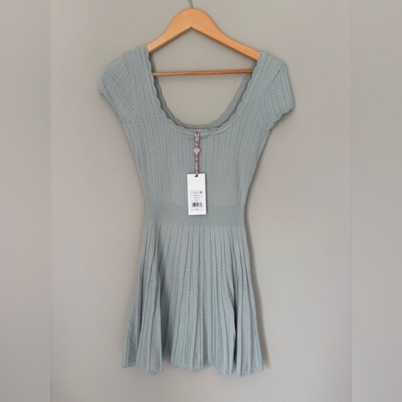 NWT LoveShackFancy Evaluna Stretch Pointelle Mini Dress Eau De Nil | size XS - Picture 6 of 13